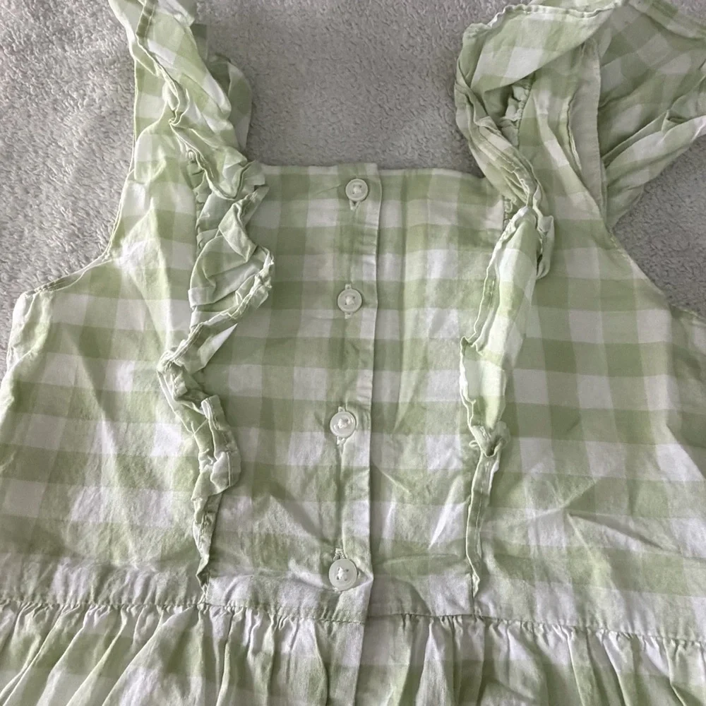 Janie and Jack | Green Gingham Smocked Romper with Ruffle Straps & Pockets | 5